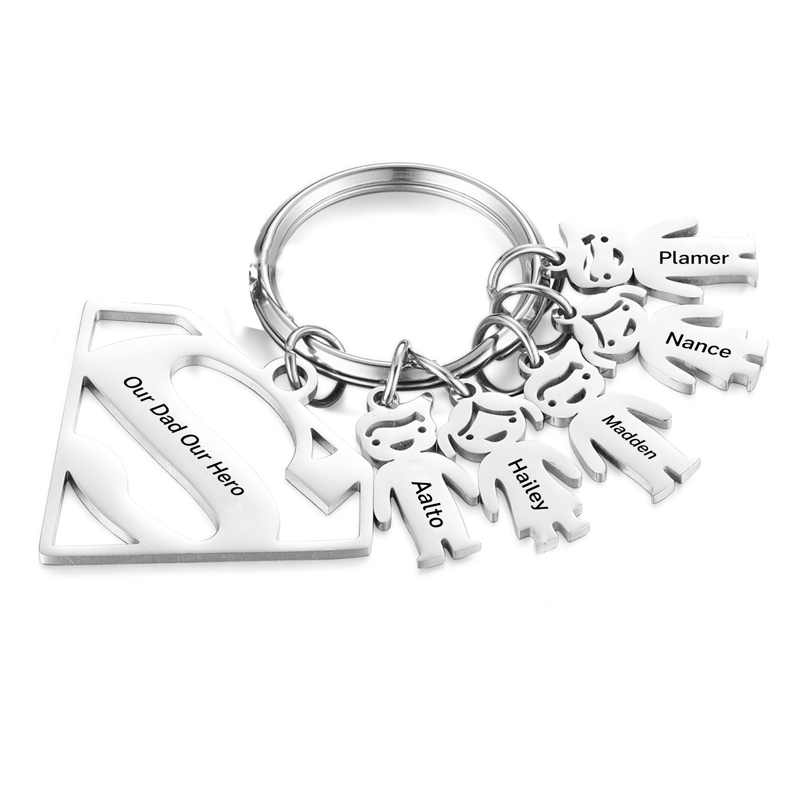 Kid Charm Superhero Personalised Keyring with 5 Names for Father's Day | Jessemade