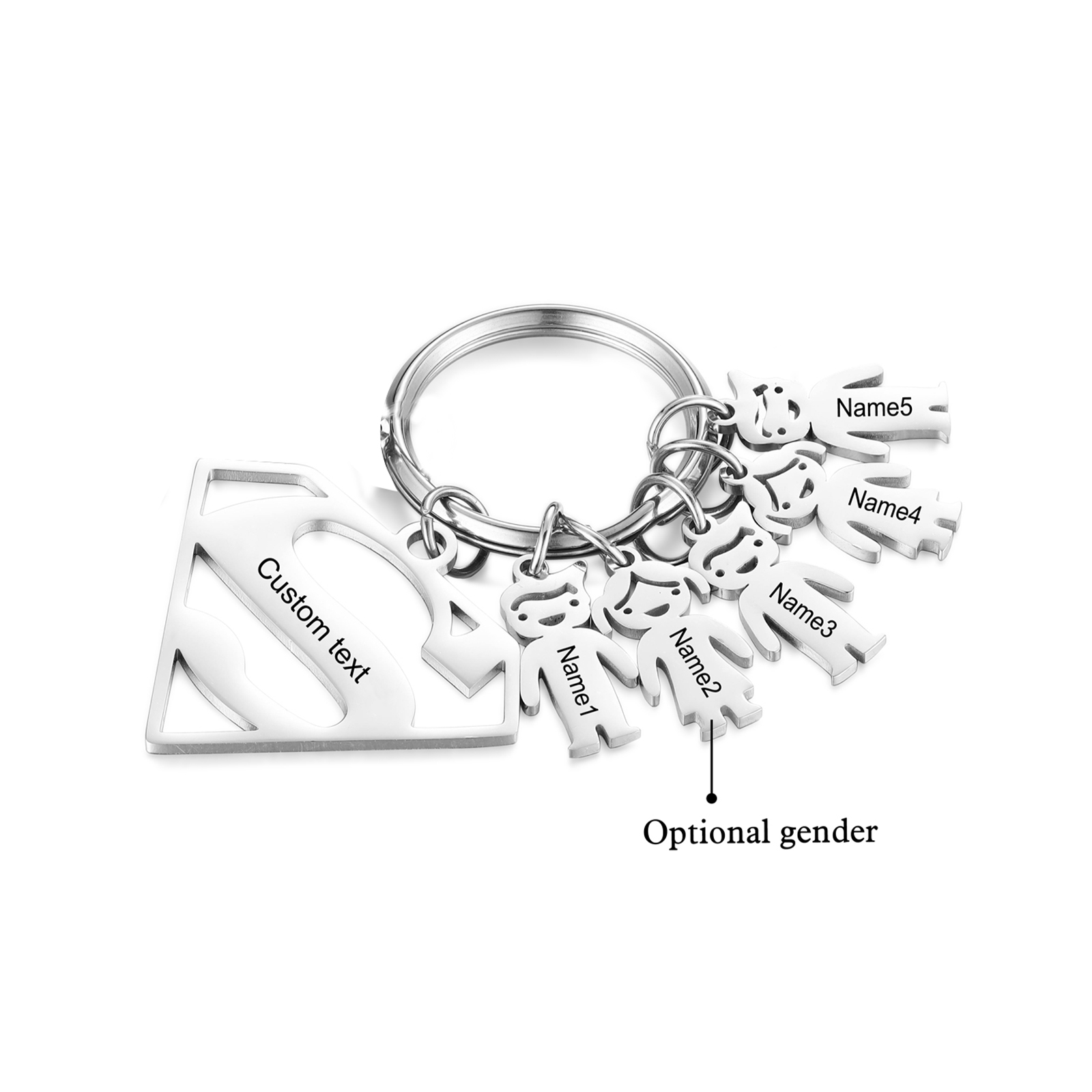 Kid Charm Superhero Personalised Keyring with 5 Names for Father's Day | Jessemade