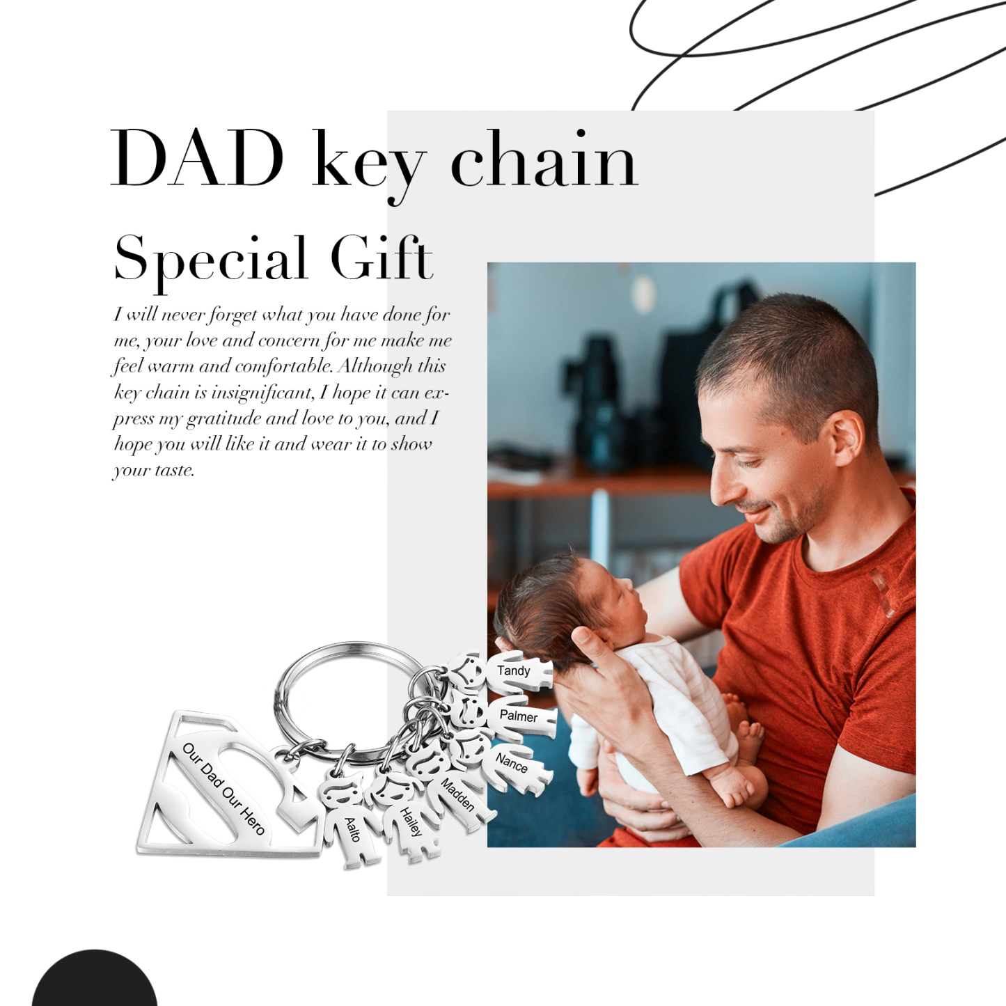 Kid Charm Superhero Personalised Keyring with 6 Names for Father's Day | Jessemade