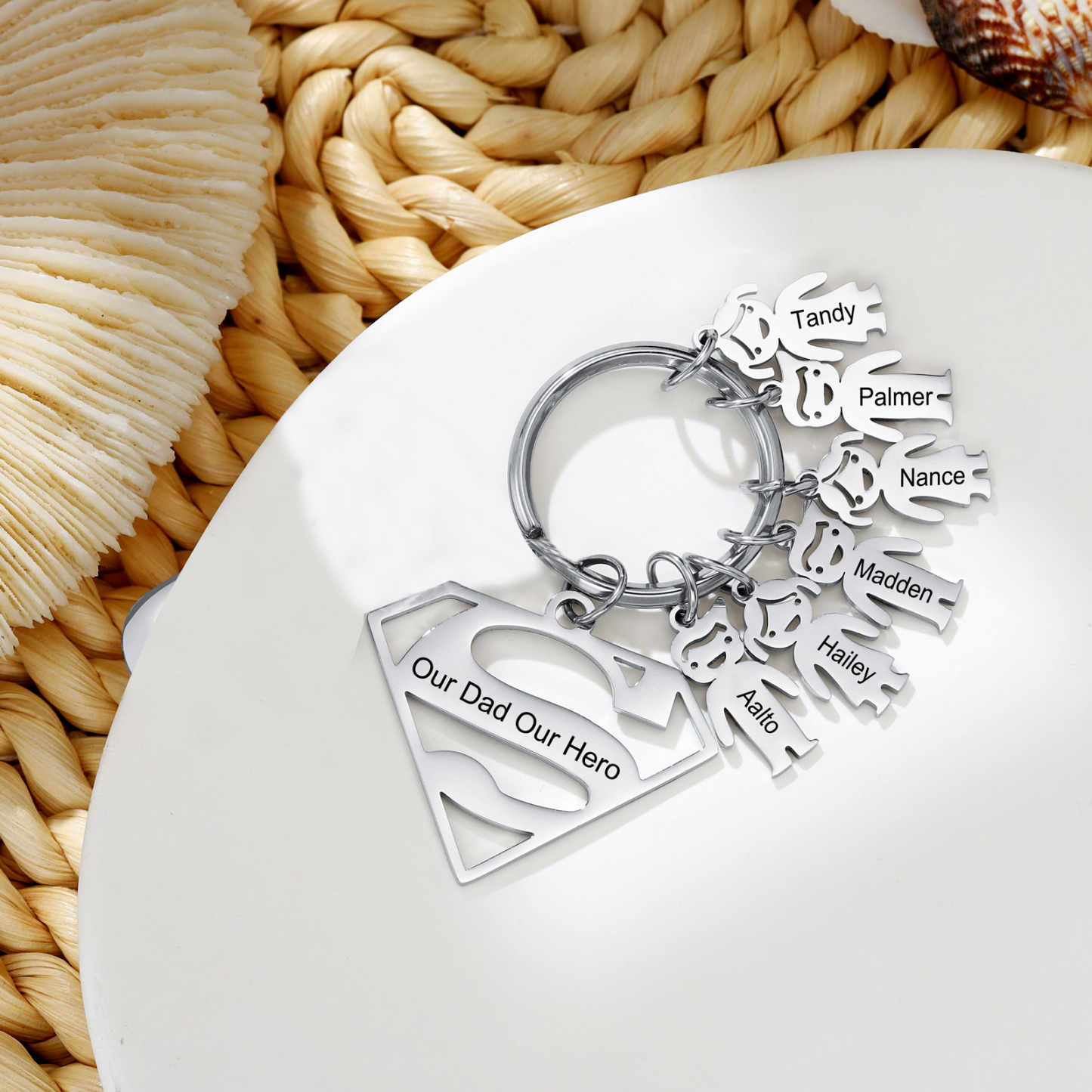 Kid Charm Superhero Personalised Keyring with 6 Names for Father's Day | Jessemade