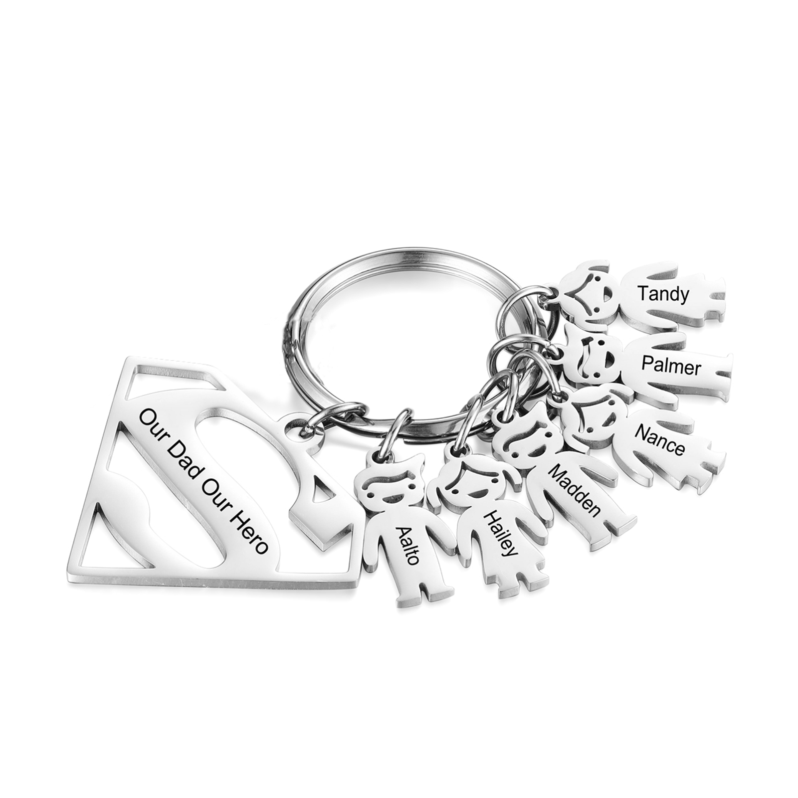 Kid Charm Superhero Personalised Keyring with 6 Names for Father's Day | Jessemade