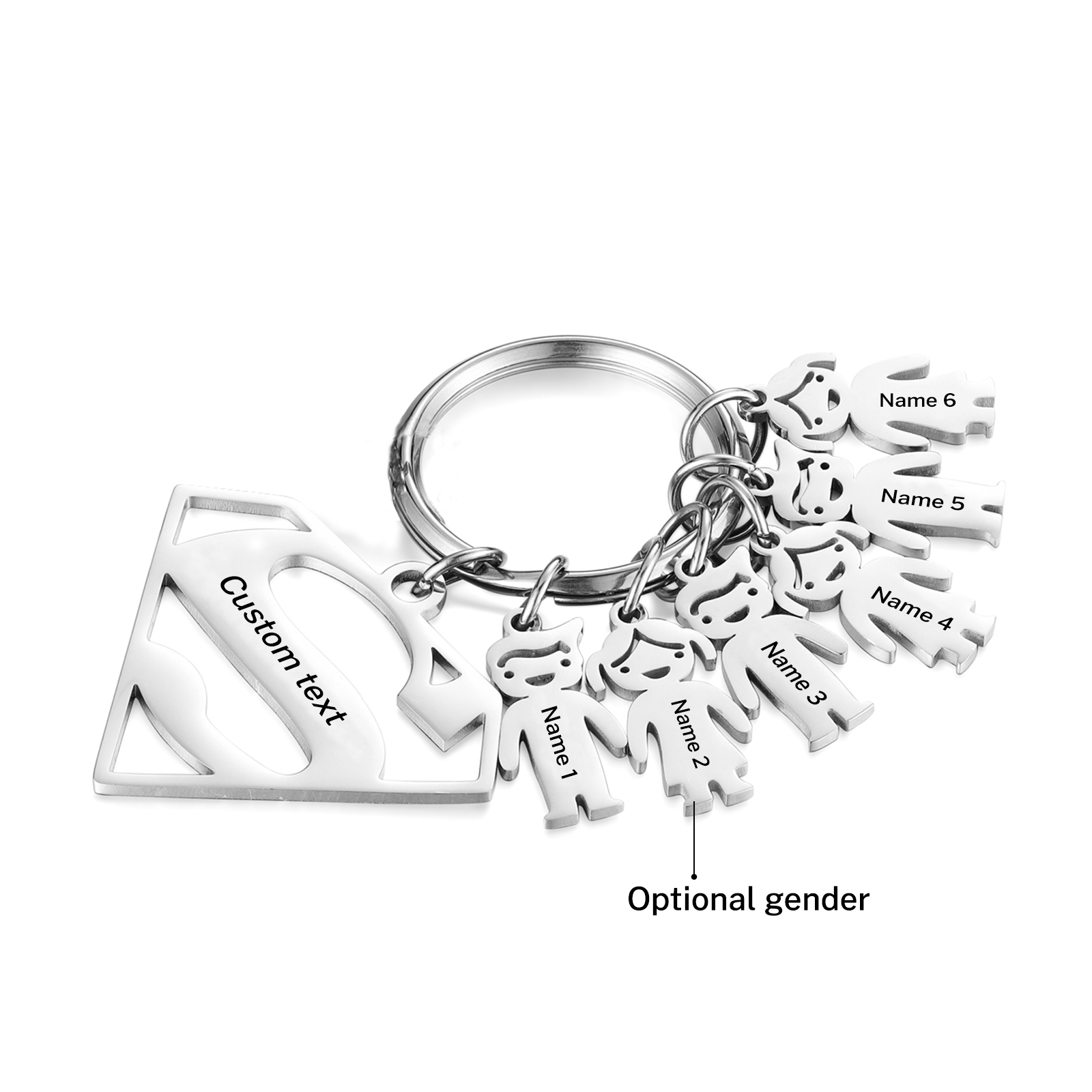 Kid Charm Superhero Personalised Keyring with 6 Names for Father's Day | Jessemade