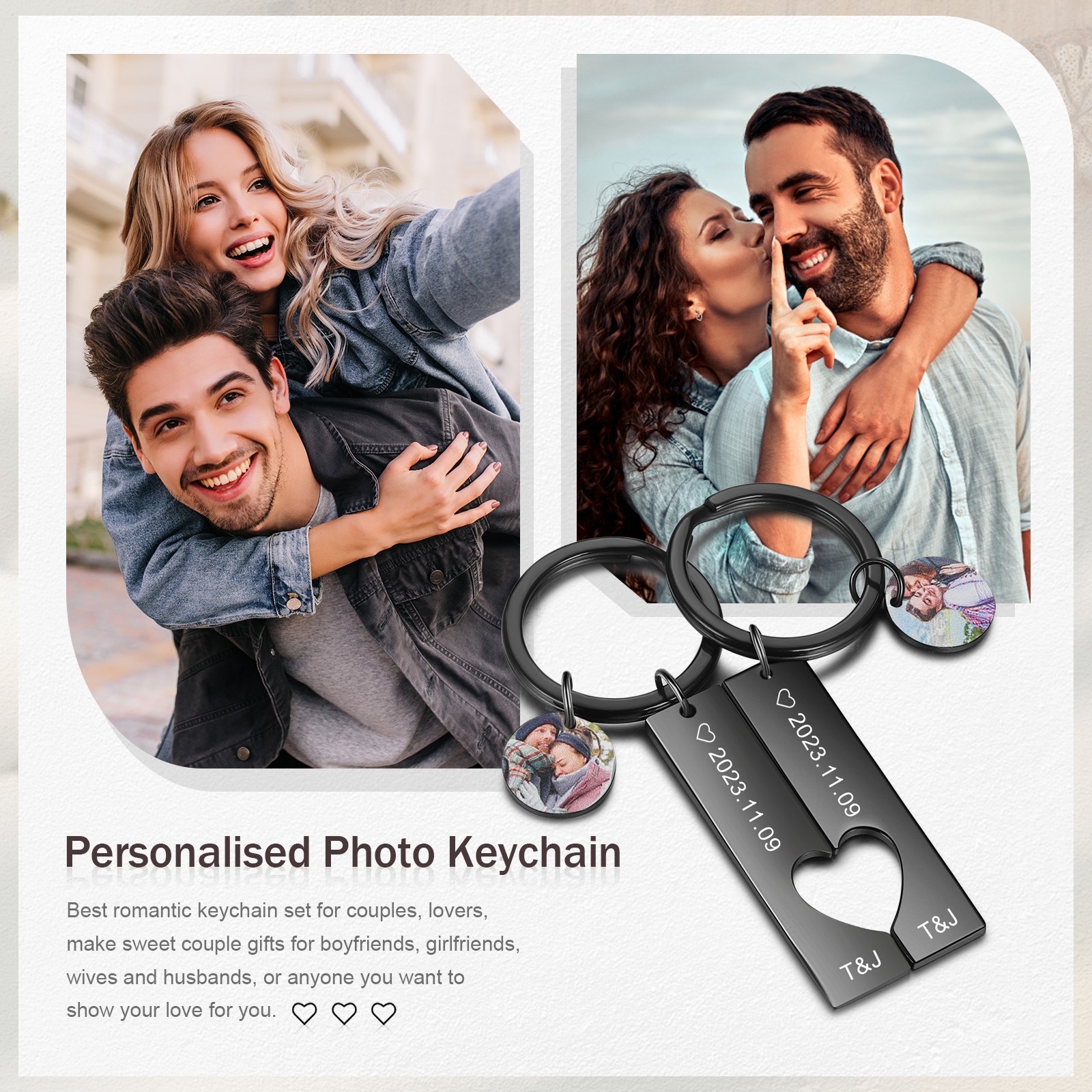 Personalised Gift Box for Him 2 Keychains Eye Photo Bracelet Wallet Card with Custom Photos & Names
