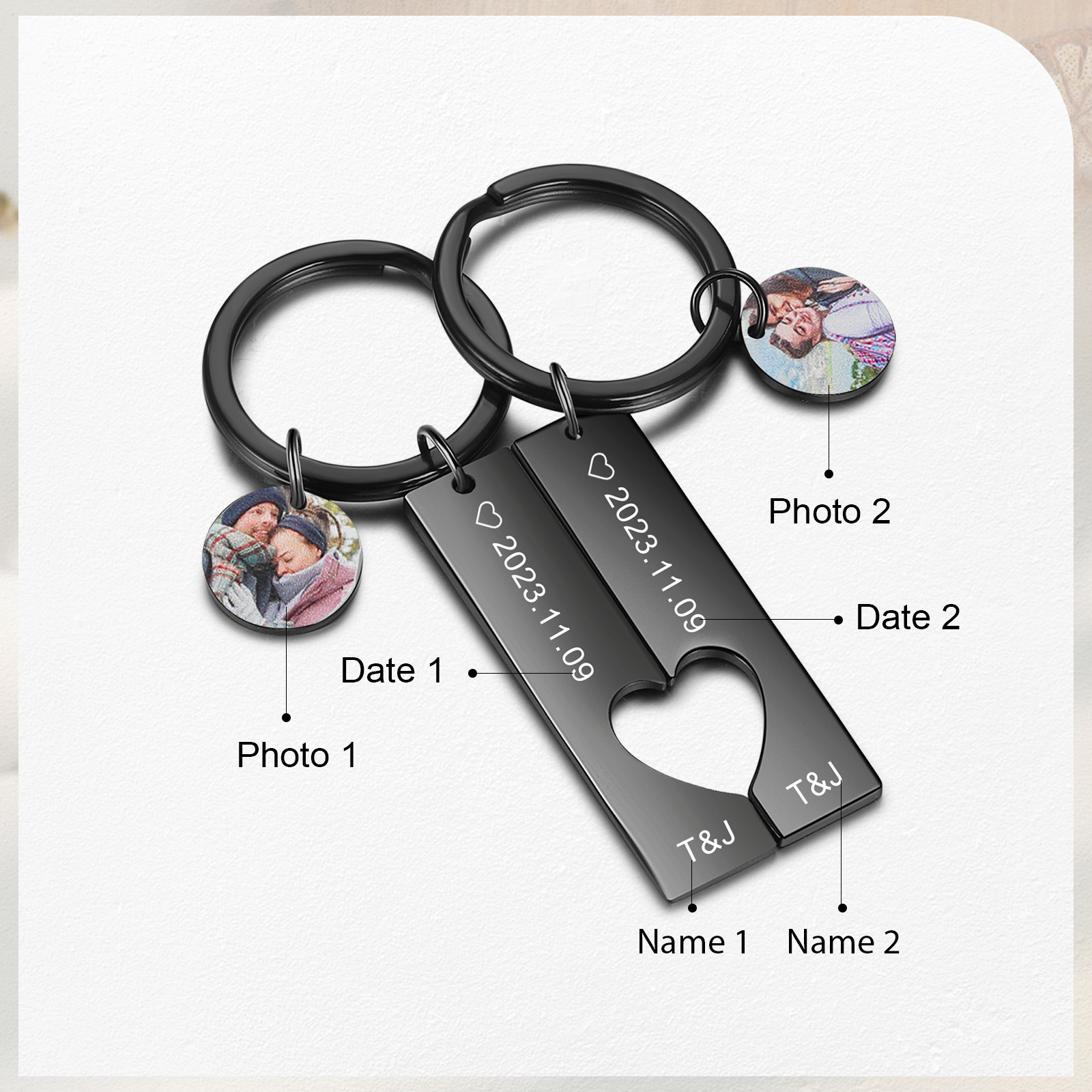 Personalised Gift Box for Him 2 Keychains Eye Photo Bracelet Wallet Card with Custom Photos & Names