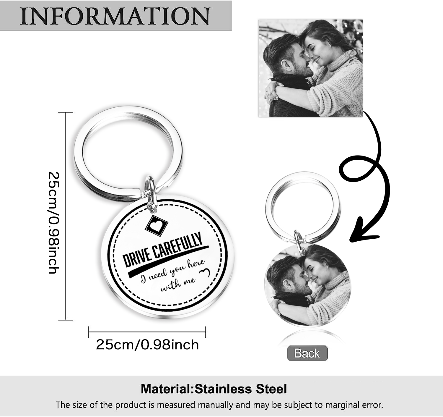 Personalised Photo Keychain Drive CarefullY I Need You Here With Me Gift for Couples