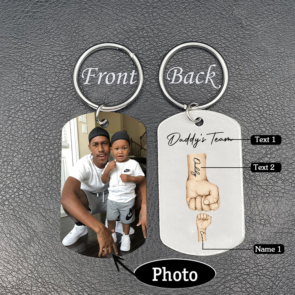 2 Texts, 1 Name & 1 Photo Personalised Keyring – “Daddy’s Team” Design | Jessemade