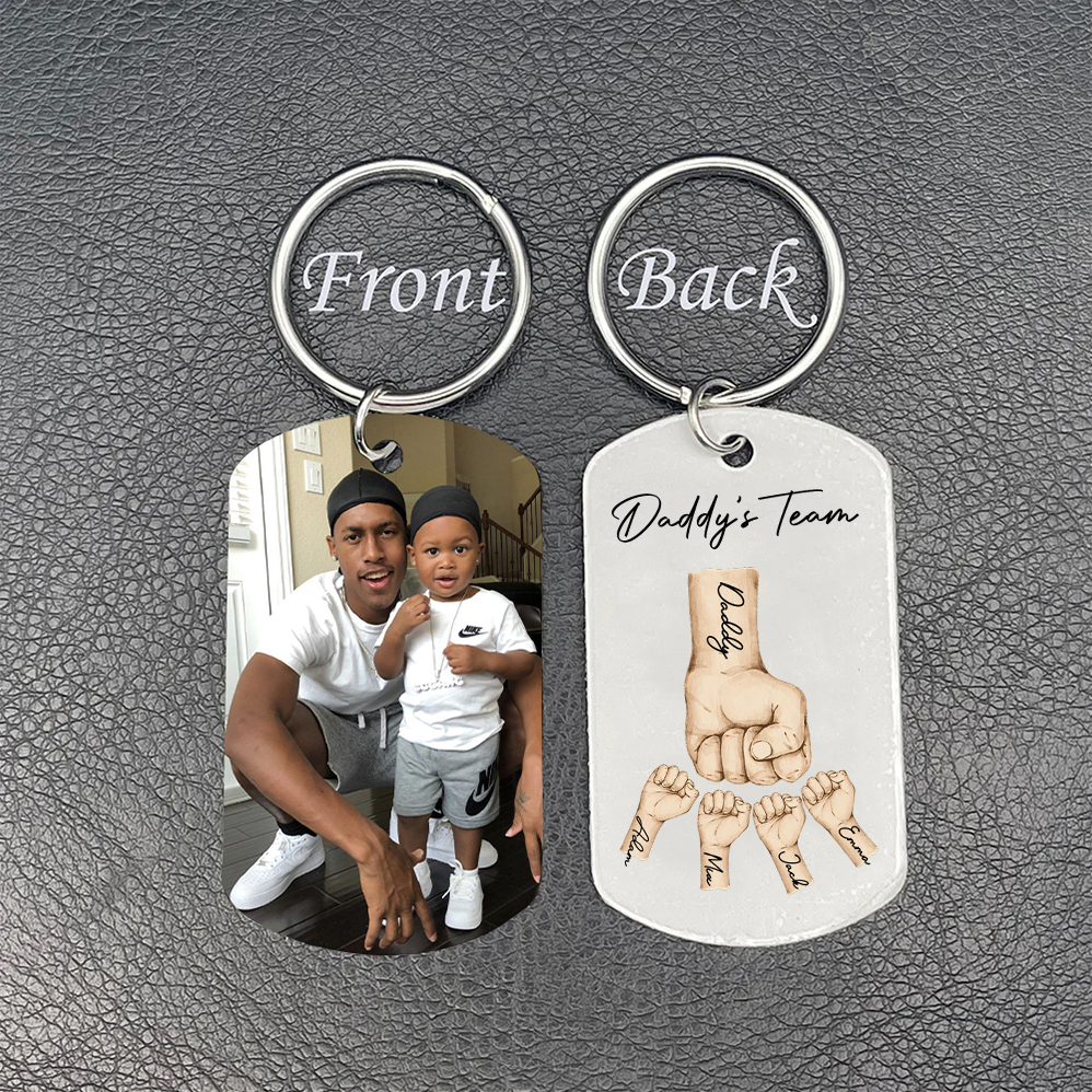 2 Texts, 4 Names & 1 Photo Personalised Keyring – “Daddy’s Team” Design | Jessemade