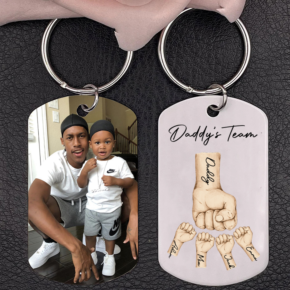 2 Texts, 4 Names & 1 Photo Personalised Keyring – “Daddy’s Team” Design | Jessemade