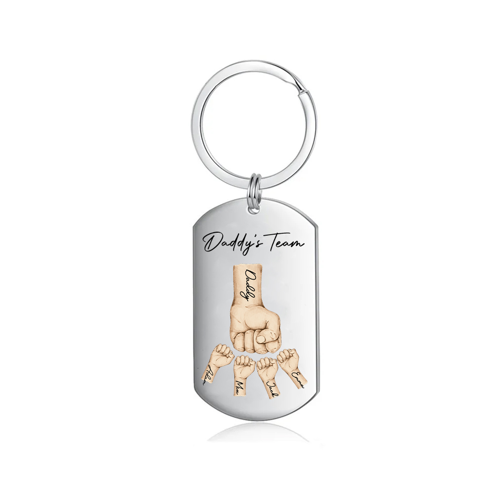 2 Texts, 4 Names & 1 Photo Personalised Keyring – “Daddy’s Team” Design | Jessemade