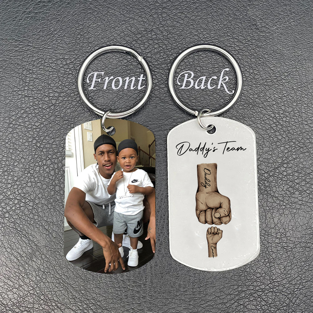 2 Texts, 1 Name & 1 Photo Personalised Keyring – “Daddy’s Team” Design | Jessemade