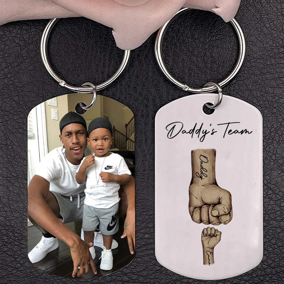 2 Texts, 1 Name & 1 Photo Personalised Keyring – “Daddy’s Team” Design | Jessemade