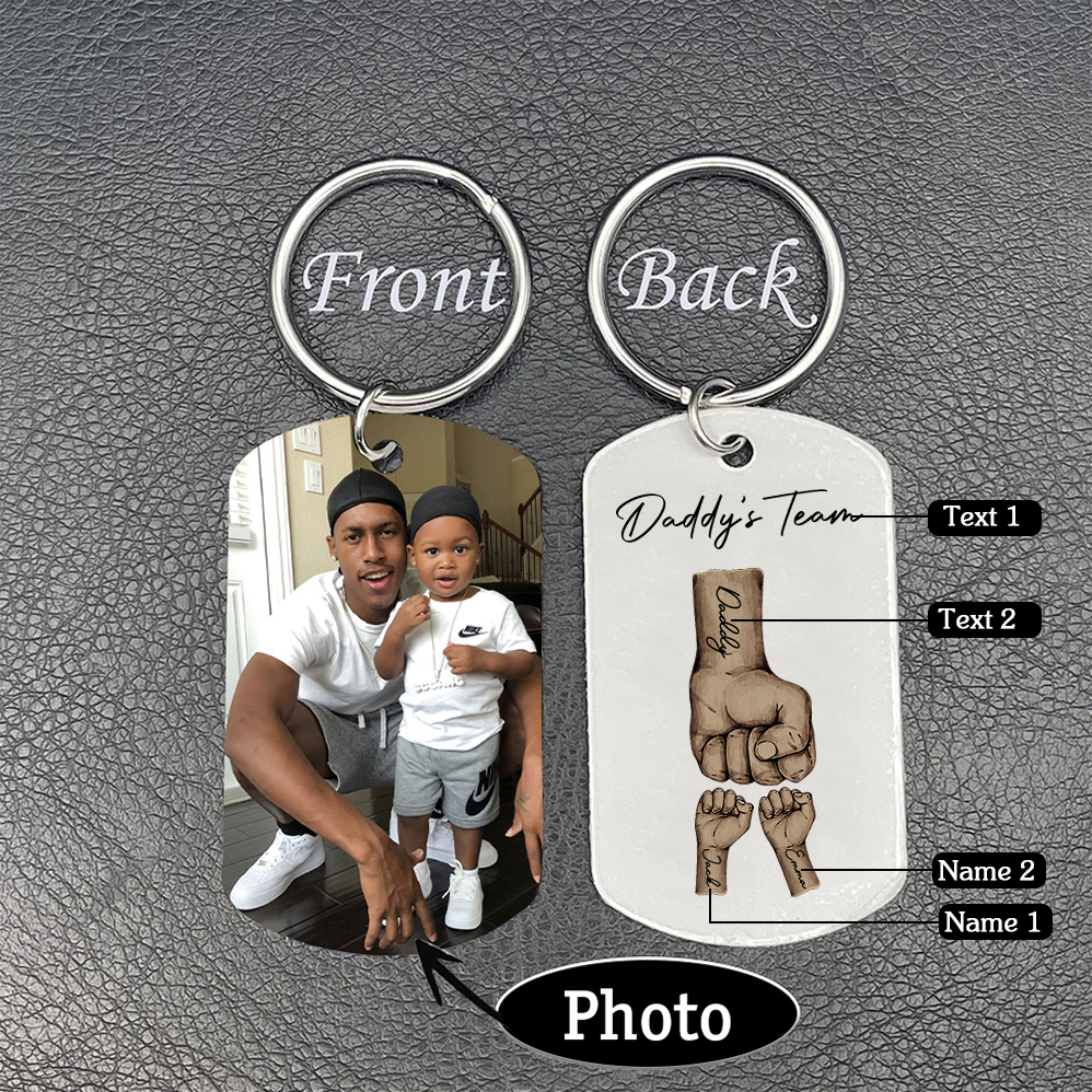2 Texts, 2 Names & 1 Photo Personalised Keyring – “Daddy’s Team” Design | Jessemade