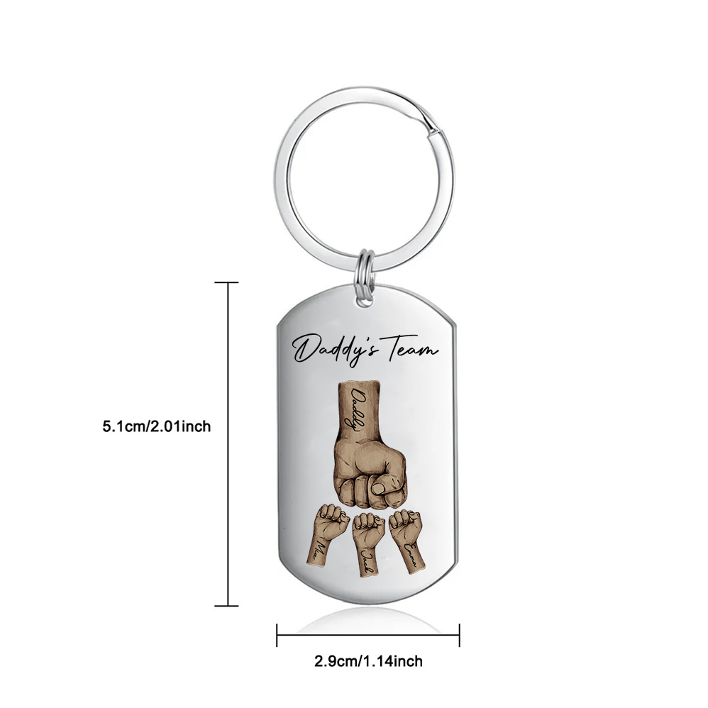 2 Texts, 3 Names & 1 Photo Personalised Keyring – “Daddy’s Team” Design | Jessemade