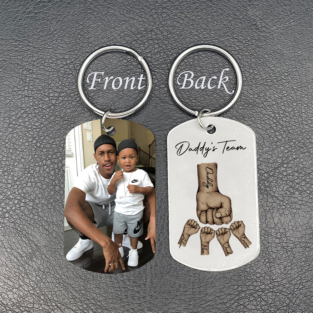 2 Texts, 4 Names & 1 Photo Personalised Keyring – “Daddy’s Team” Design | Jessemade