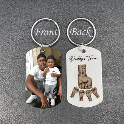 2 Texts, 4 Names & 1 Photo Personalised Keyring – “Daddy’s Team” Design | Jessemade