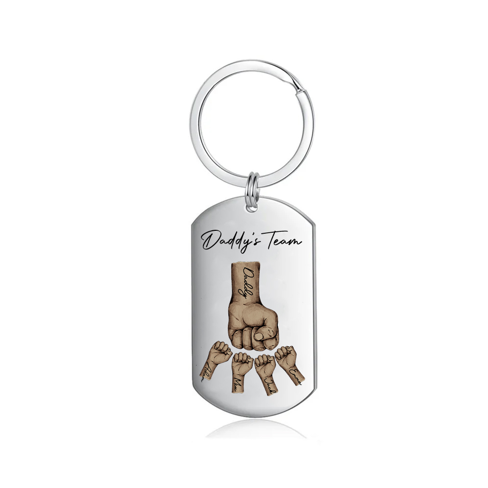 2 Texts, 4 Names & 1 Photo Personalised Keyring – “Daddy’s Team” Design | Jessemade