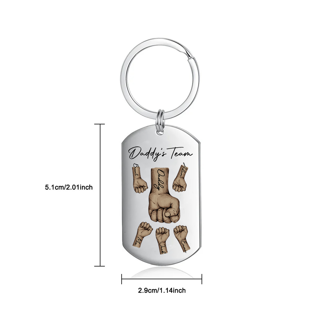 2 Texts, 5 Names & 1 Photo Personalised Keyring – “Daddy’s Team” Design | Jessemade