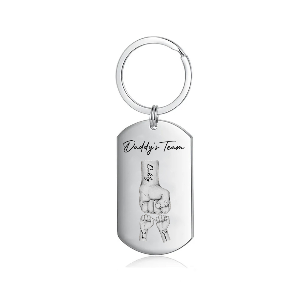 2 Texts, 2 Names & 1 Photo Personalised Keyring – “Daddy’s Team” Design | Jessemade