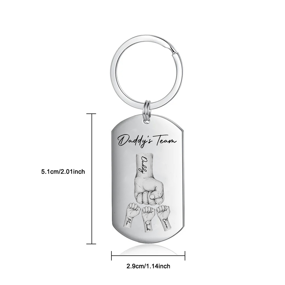 2 Texts, 3 Names & 1 Photo Personalised Keyring – “Daddy’s Team” Design | Jessemade