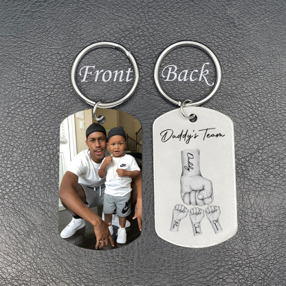 2 Texts, 3 Names & 1 Photo Personalised Keyring – “Daddy’s Team” Design | Jessemade
