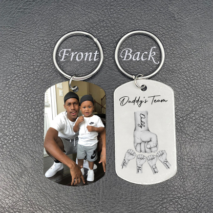 2 Texts, 4 Names & 1 Photo Personalised Keyring – “Daddy’s Team” Design | Jessemade
