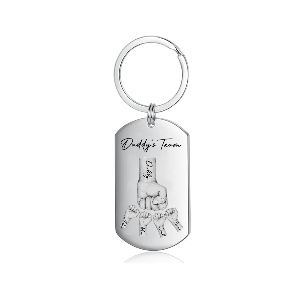 2 Texts, 4 Names & 1 Photo Personalised Keyring – “Daddy’s Team” Design | Jessemade