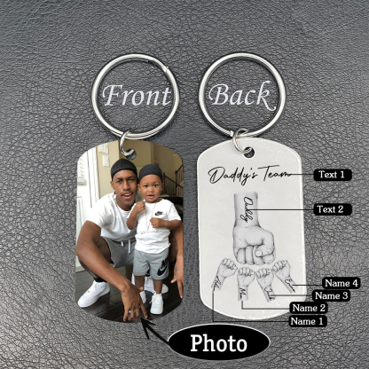 2 Texts, 4 Names & 1 Photo Personalised Keyring – “Daddy’s Team” Design | Jessemade