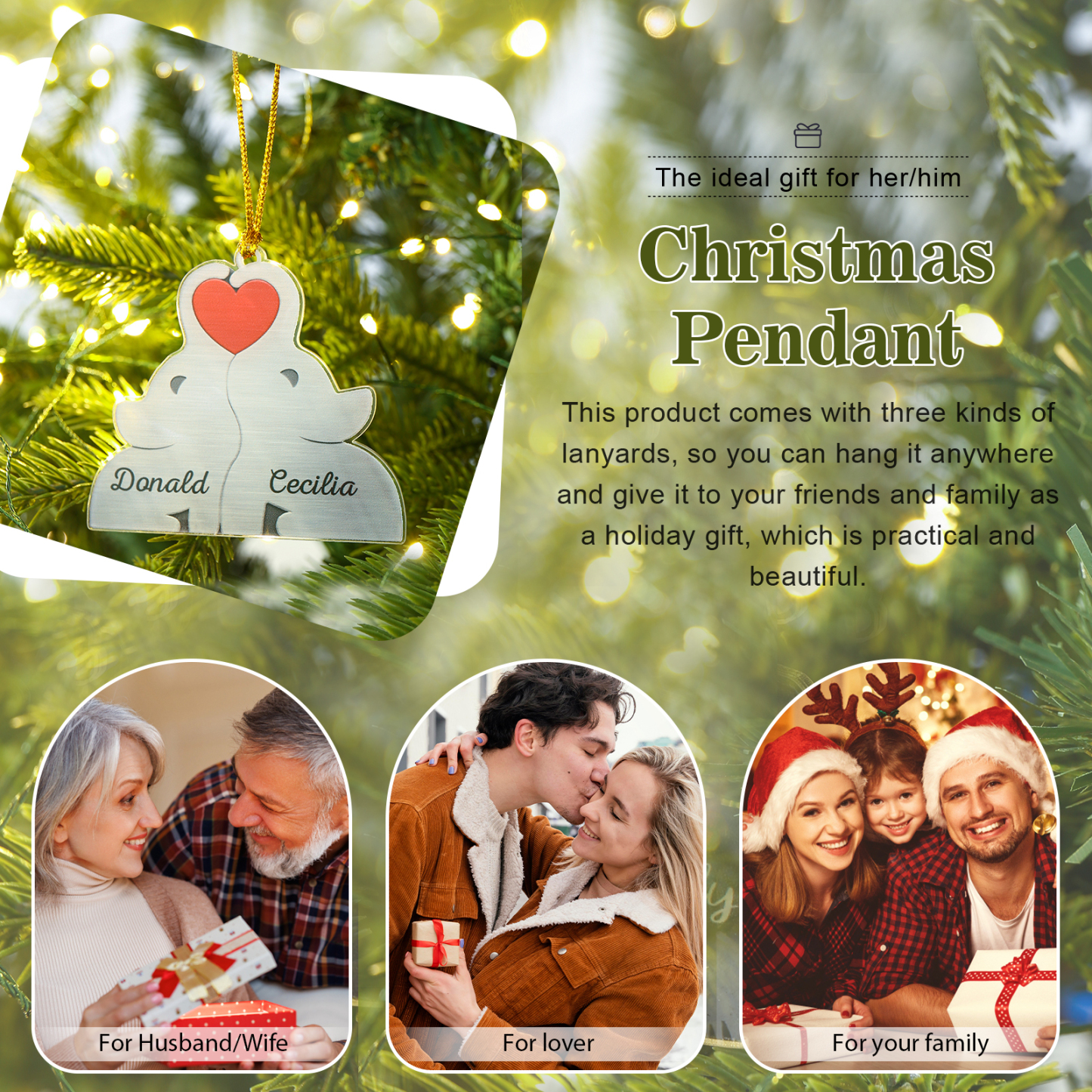 Personalised Acrylic Elephant Keychain Custom 2 Names Hanging Ornaments Christmas Keyring for Couple | Jessemade-Jessemade AU