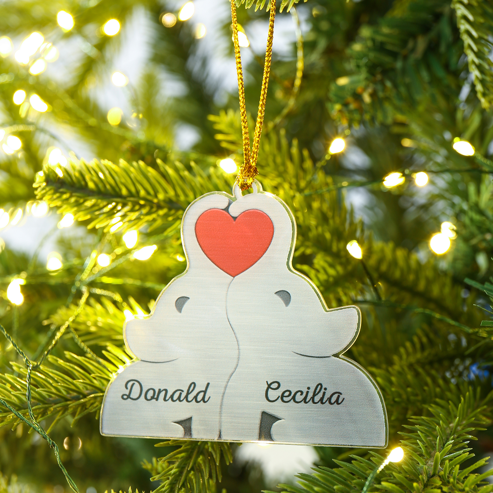 Personalised Acrylic Elephant Keychain Custom 2 Names Hanging Ornaments Christmas Keyring for Couple | Jessemade-Jessemade AU