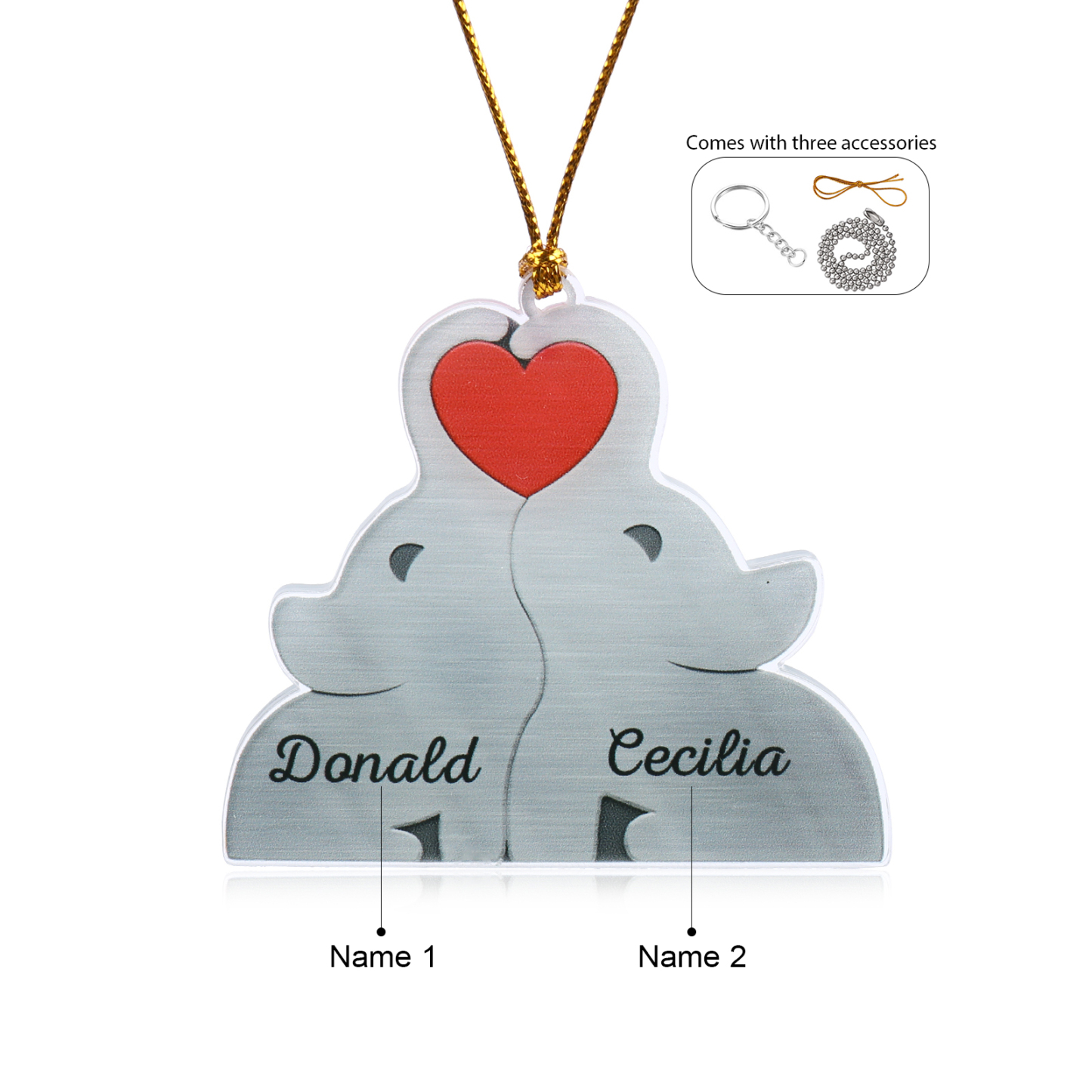 Personalised Acrylic Elephant Keychain Custom 2 Names Hanging Ornaments Christmas Keyring for Couple | Jessemade-Jessemade AU