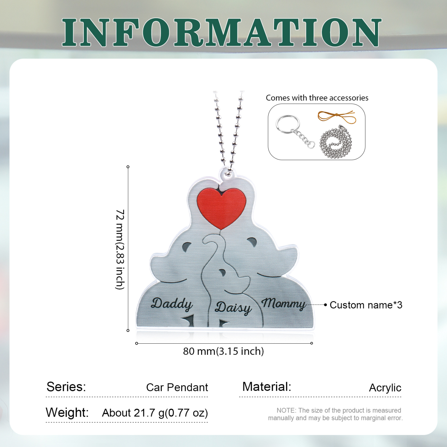 Personalised Acrylic Elephant Keychain Custom 3 Names Hanging Ornaments Christmas Keyring for Family | Jessemade-Jessemade AU