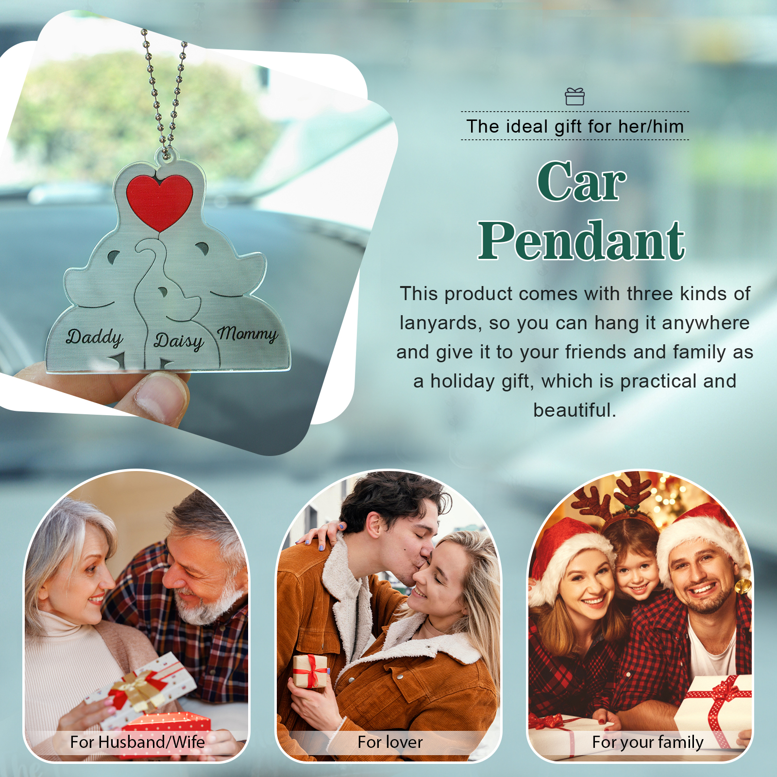 Personalised Acrylic Elephant Keychain Custom 3 Names Hanging Ornaments Christmas Keyring for Family | Jessemade-Jessemade AU