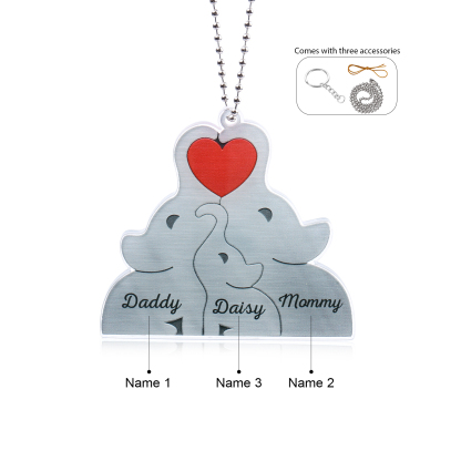 Personalised Acrylic Elephant Keychain Custom 3 Names Hanging Ornaments Christmas Keyring for Family | Jessemade-Jessemade AU