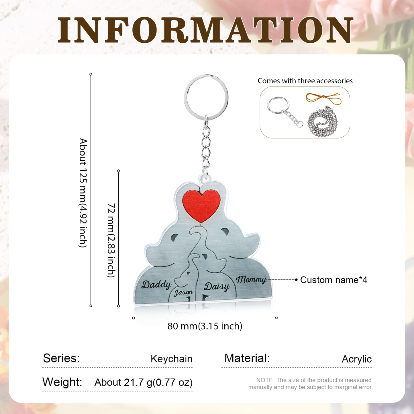 Personalised Acrylic Elephant Keychain Custom 4 Names Hanging Ornaments Christmas Keyring for Family | Jessemade-Jessemade AU