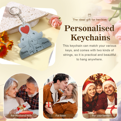 Personalised Acrylic Elephant Keychain Custom 4 Names Hanging Ornaments Christmas Keyring for Family | Jessemade-Jessemade AU