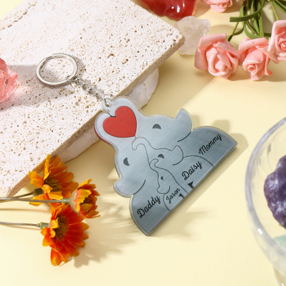Personalised Acrylic Elephant Keychain Custom 4 Names Hanging Ornaments Christmas Keyring for Family | Jessemade-Jessemade AU