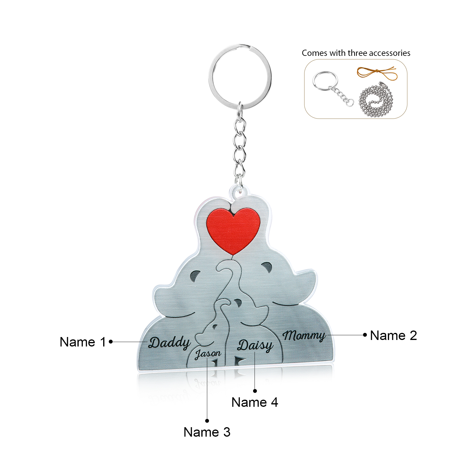 Personalised Acrylic Elephant Keychain Custom 4 Names Hanging Ornaments Christmas Keyring for Family | Jessemade-Jessemade AU