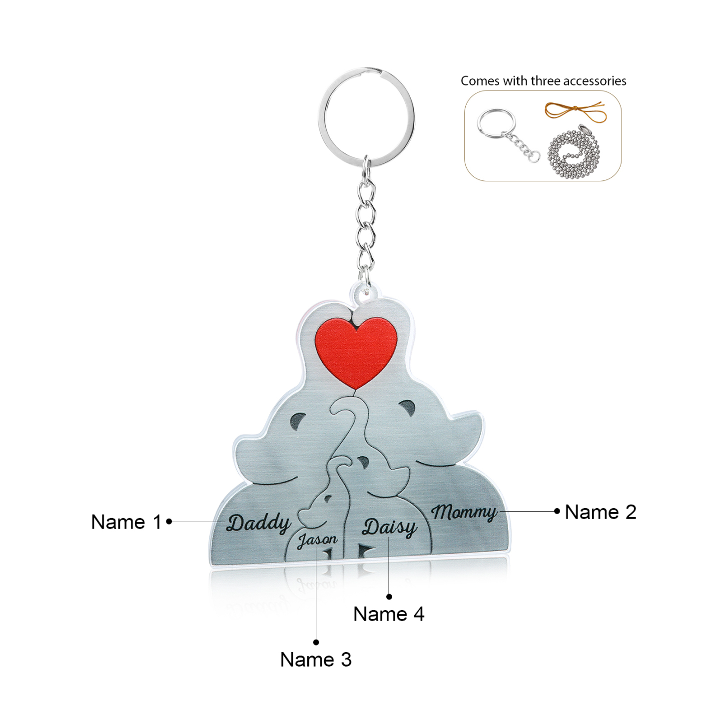 Personalised Acrylic Elephant Keychain Custom 4 Names Hanging Ornaments Christmas Keyring for Family | Jessemade-Jessemade AU