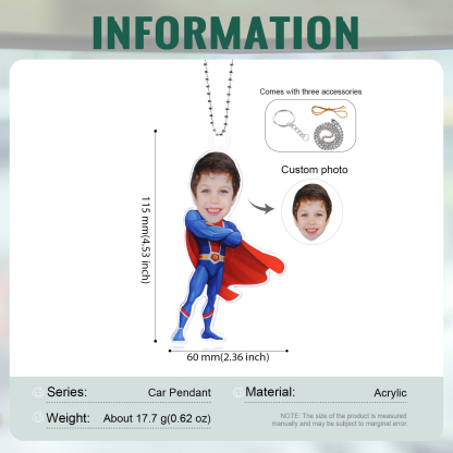 Acrylic Superman Keyring Custom Photo Hanging Ornaments Personalised Keychain for Him | Jessemade-Jessemade AU