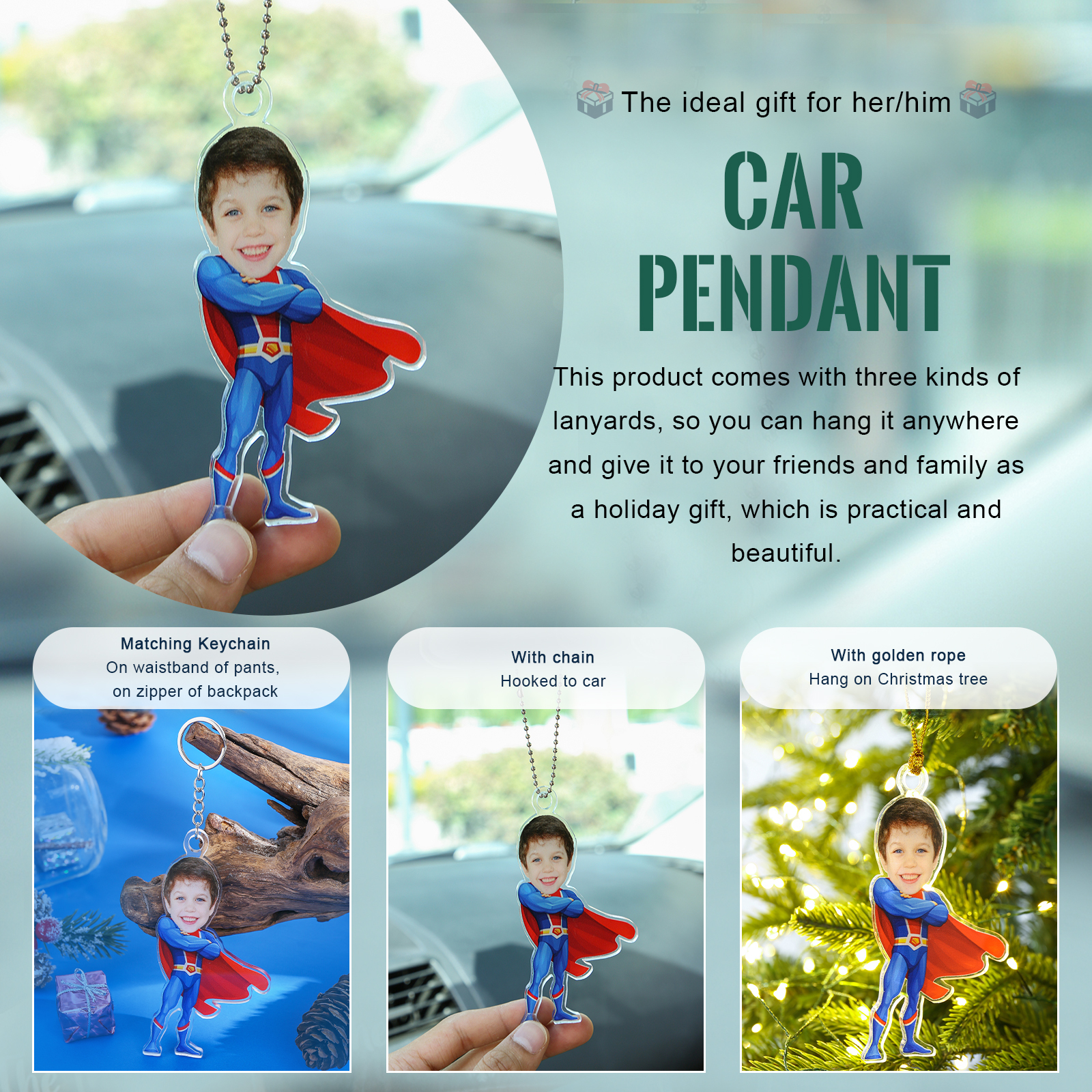 Acrylic Superman Keyring Custom Photo Hanging Ornaments Personalised Keychain for Him | Jessemade-Jessemade AU