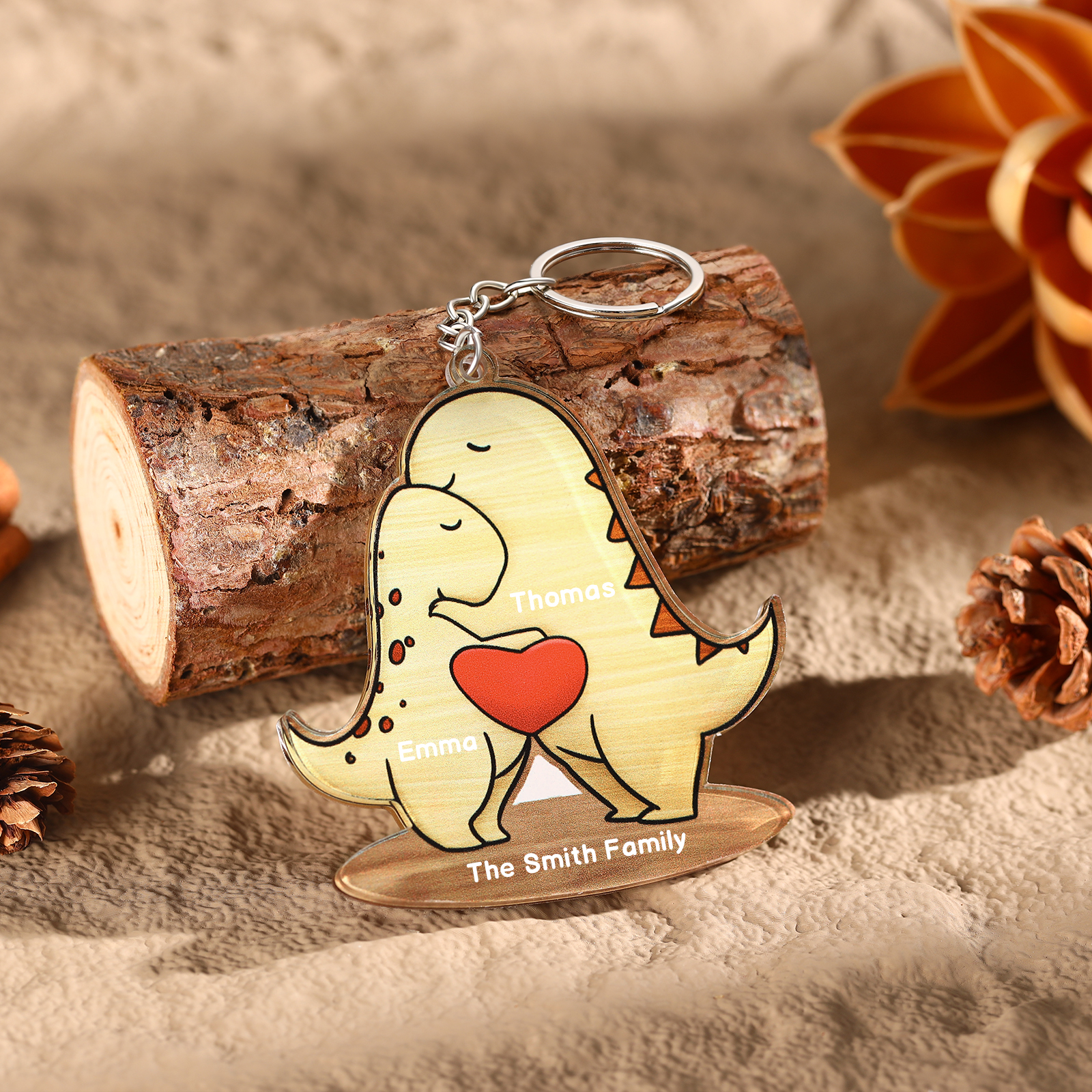 2 Names - Personalised Acrylic Dinosaur Keychain Custom Text & Name Ornament Gifts for Father/Mother-Jessemade AU