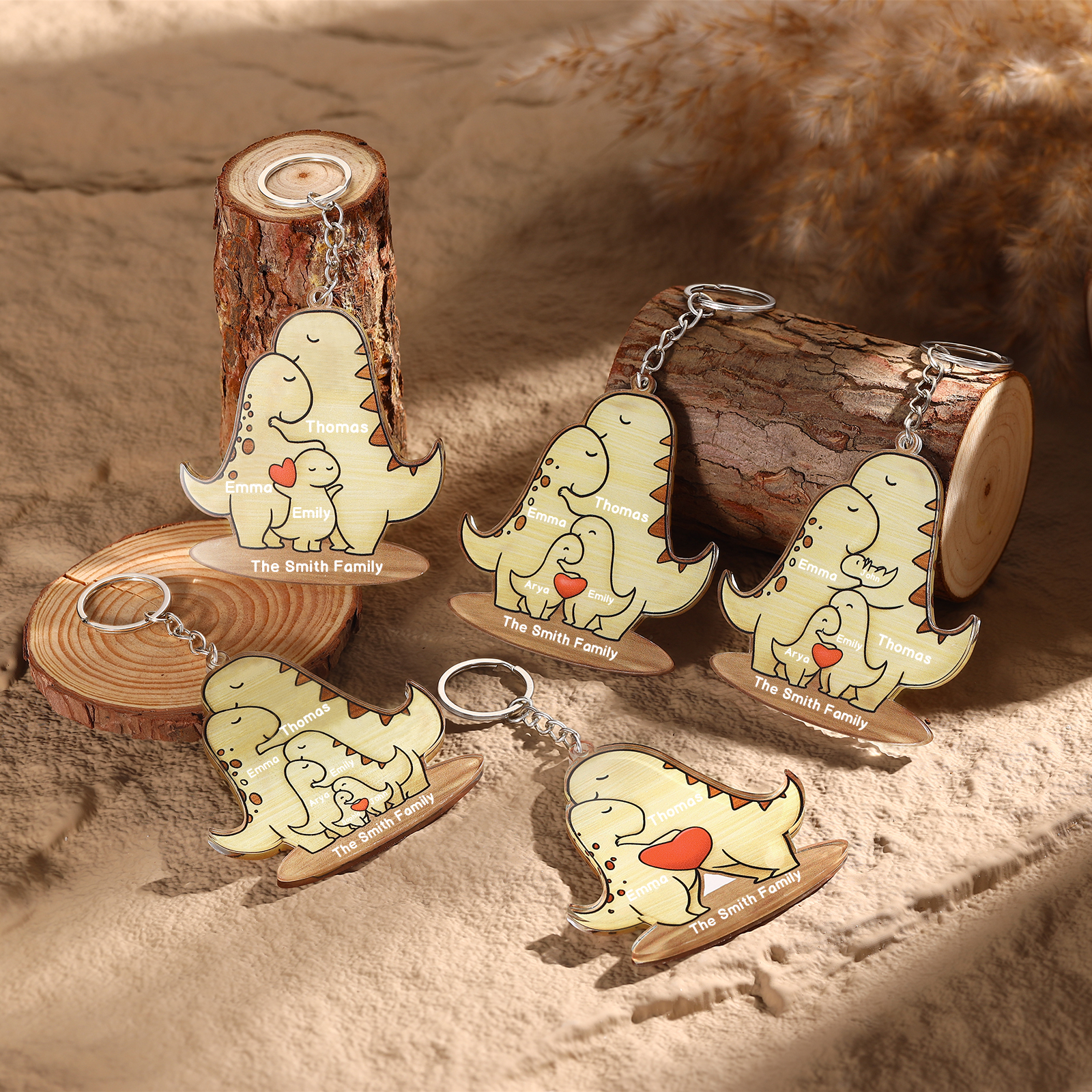 5 Names - Personalised Acrylic Dinosaur Keychain Custom Text & Name Ornament Gifts for Father/Mother-Jessemade AU