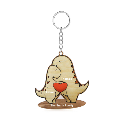 2 Names - Personalised Acrylic Dinosaur Keychain Custom Text & Name Ornament Gifts for Father/Mother-Jessemade AU