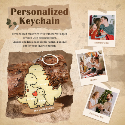 3 Names - Personalised Acrylic Dinosaur Keychain Custom Text & Name Ornament Gifts for Father/Mother-Jessemade AU