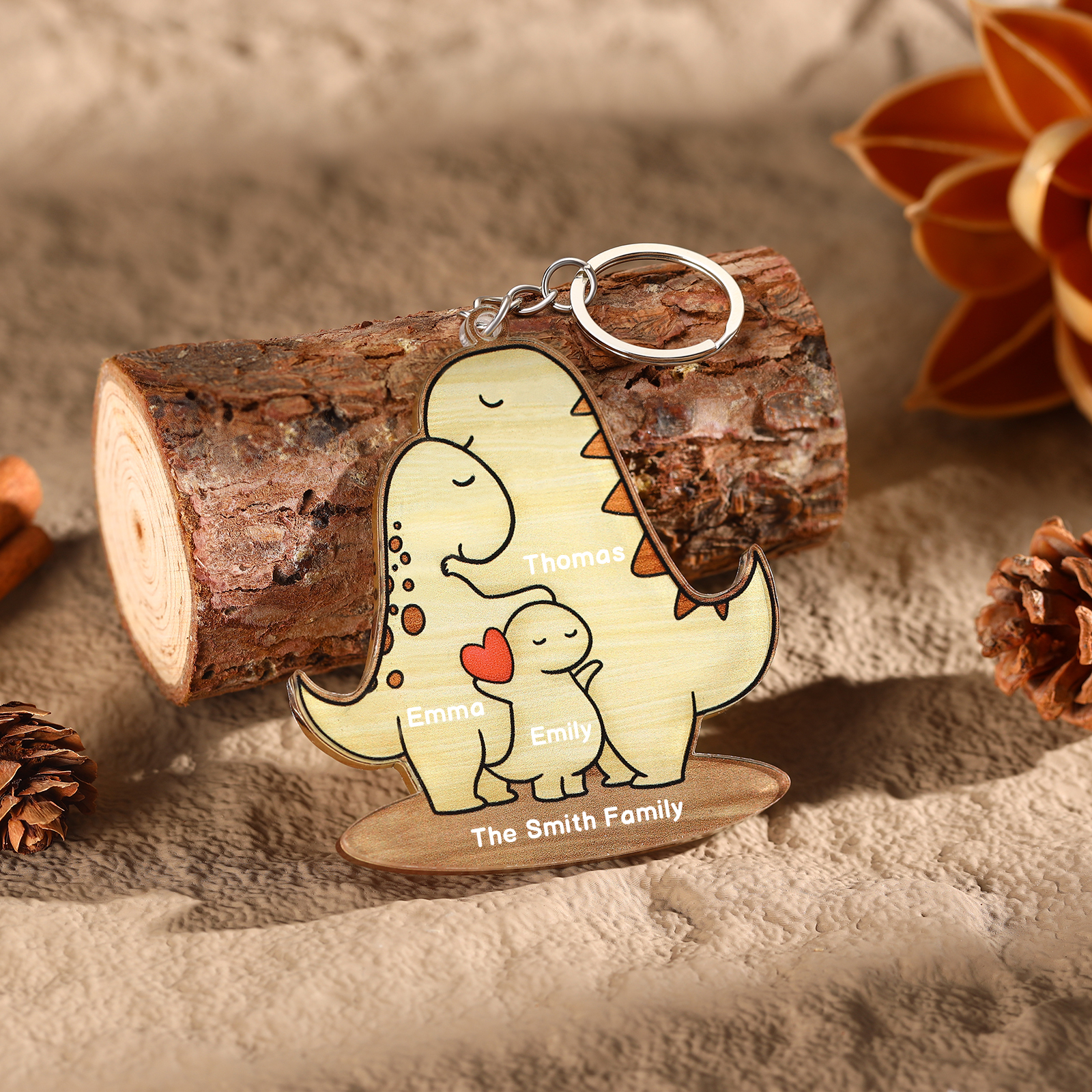 3 Names - Personalised Acrylic Dinosaur Keychain Custom Text & Name Ornament Gifts for Father/Mother-Jessemade AU