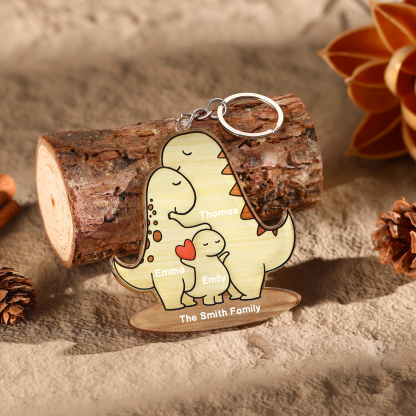 3 Names - Personalised Acrylic Dinosaur Keychain Custom Text & Name Ornament Gifts for Father/Mother-Jessemade AU