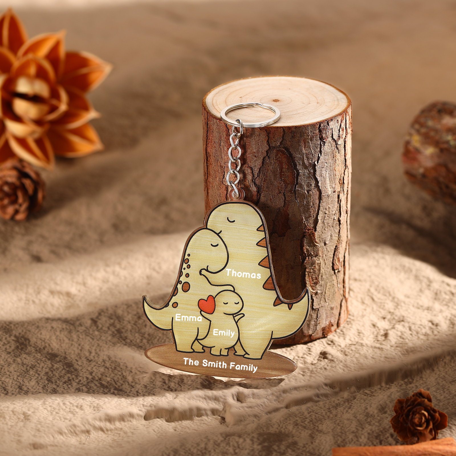 3 Names - Personalised Acrylic Dinosaur Keychain Custom Text & Name Ornament Gifts for Father/Mother-Jessemade AU