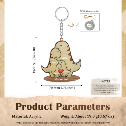 4 Names - Personalised Acrylic Dinosaur Keychain Custom Text & Name Ornament Gifts for Father/Mother-Jessemade AU
