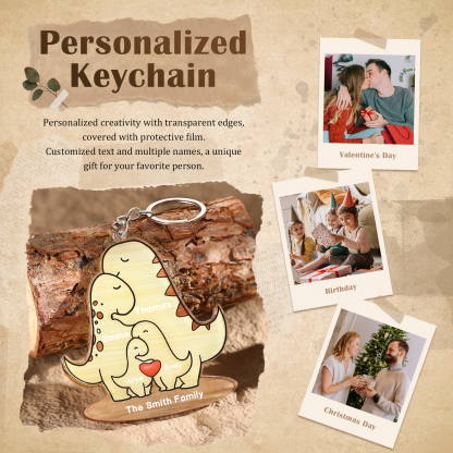 4 Names - Personalised Acrylic Dinosaur Keychain Custom Text & Name Ornament Gifts for Father/Mother-Jessemade AU