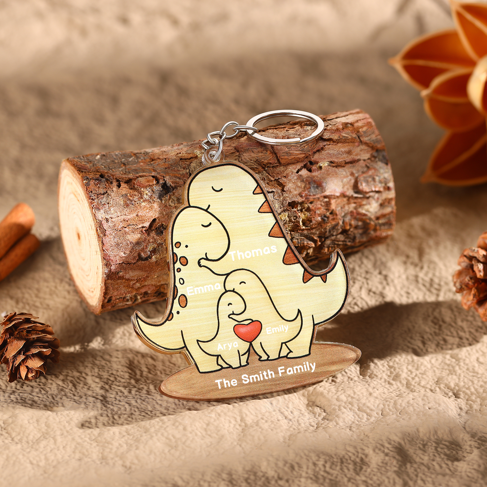 4 Names - Personalised Acrylic Dinosaur Keychain Custom Text & Name Ornament Gifts for Father/Mother-Jessemade AU